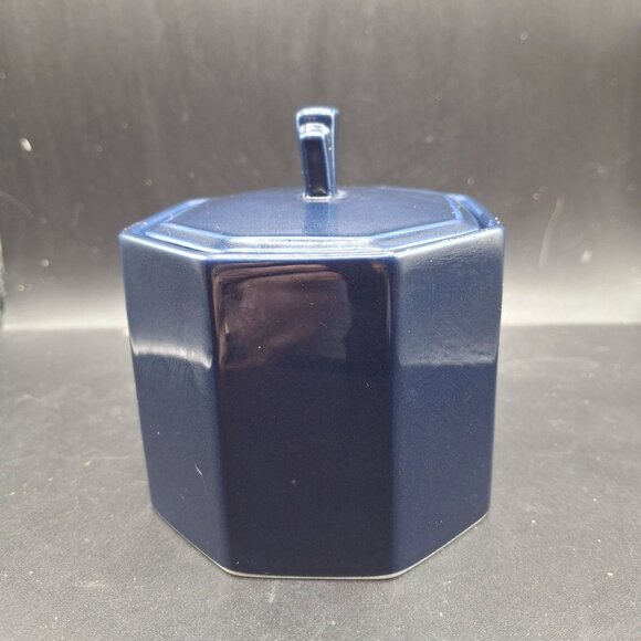 Vintage Daniel Hechter Navy Octagonal Ceramic Sugar Bowl Dresser Container - Picture 2 of 7